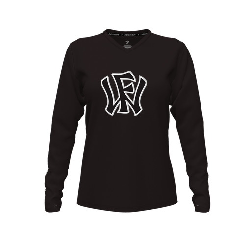 [CUS-DFW-TEES-CMF-VNK-LSL-BLK-FYXS-LOGO1] Comfort T-Shirt (Female Youth XS, Black, V Neck, Logo 1, Long Sleeve)