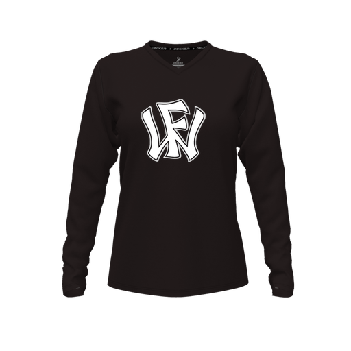 [CUS-DFW-TEES-CMF-VNK-LSL-BLK-FYXS-LOGO2] Comfort T-Shirt (Female Youth XS, Black, V Neck, Logo 2, Long Sleeve)