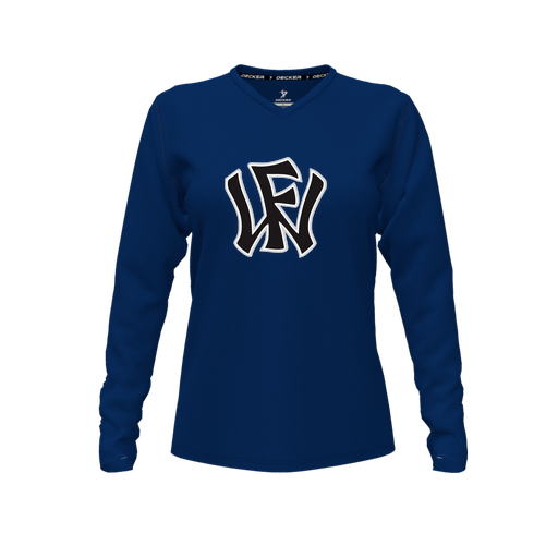 [FTLVCFNV-FYXS-LOGO1] Decker Comfort T-Shirt (Female Youth XS, Navy, V Neck, Logo 1, Long Sleeve)