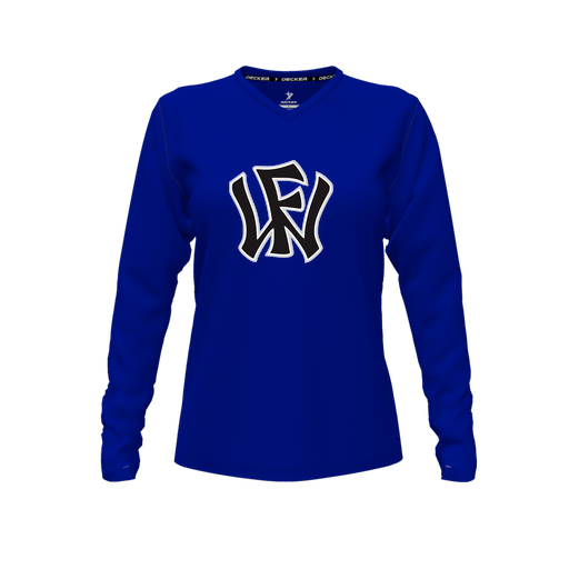 [CUS-DFW-TEES-CMF-VNK-LSL-RYL-FYXS-LOGO1] Comfort T-Shirt (Female Youth XS, Royal, V Neck, Logo 1, Long Sleeve)
