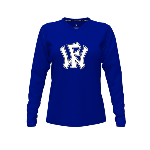 [CUS-DFW-TEES-CMF-VNK-LSL-RYL-FYXS-LOGO2] Comfort T-Shirt (Female Youth XS, Royal, V Neck, Logo 2, Long Sleeve)