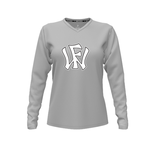 [FTLVCFGY-FYXS-LOGO2] Decker Comfort T-Shirt (Female Youth XS, Gray, V Neck, Logo 2, Long Sleeve)