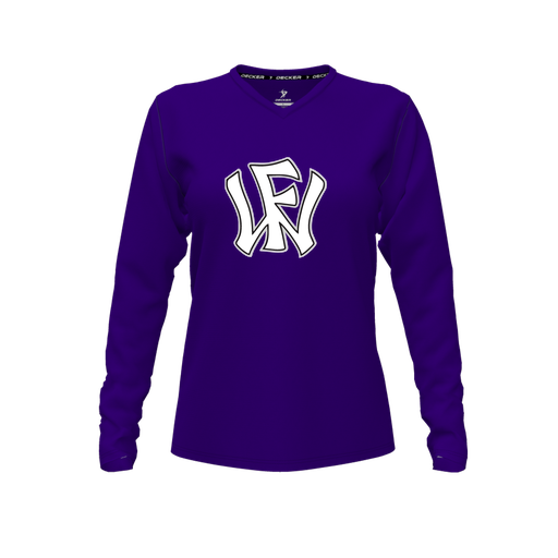 [FTLVCFPP-FYXS-LOGO2] Decker Comfort T-Shirt (Female Youth XS, Purple, V Neck, Logo 2, Long Sleeve)